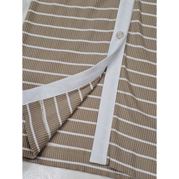 Ann Taylor Weekend V-neck Sheath Dress Striped Bodycon Midi Button Down Petite L - Picture 14 of 16